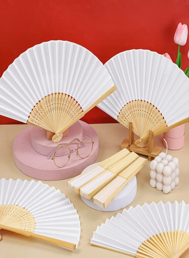 MCEAST 120 Pieces Handheld Fans Silk Bamboo Folding Hand Fans Silk Fabric Folding Fans with Organza Bags for Church Wedding Party Favors Bridal Dancing Props, White - Image 4